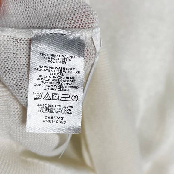 New LOFT Small S Cream Sunset Linen Sweater 3/4 Sleeve Crew Neck Lightweight - Picture 8 of 11